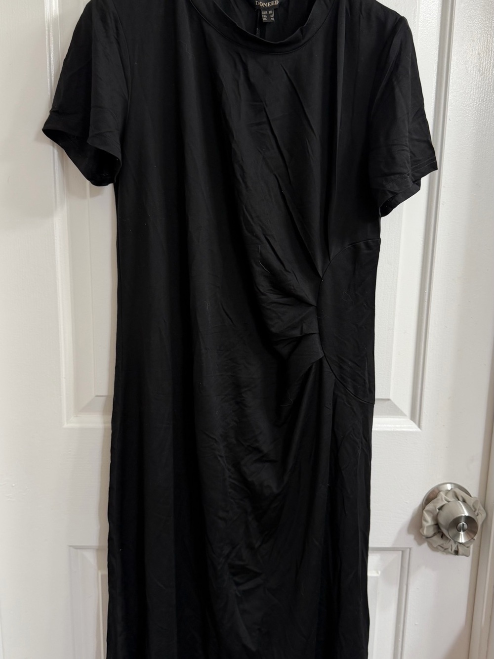Black Short-Sleeve Midi Dress with Side Knot